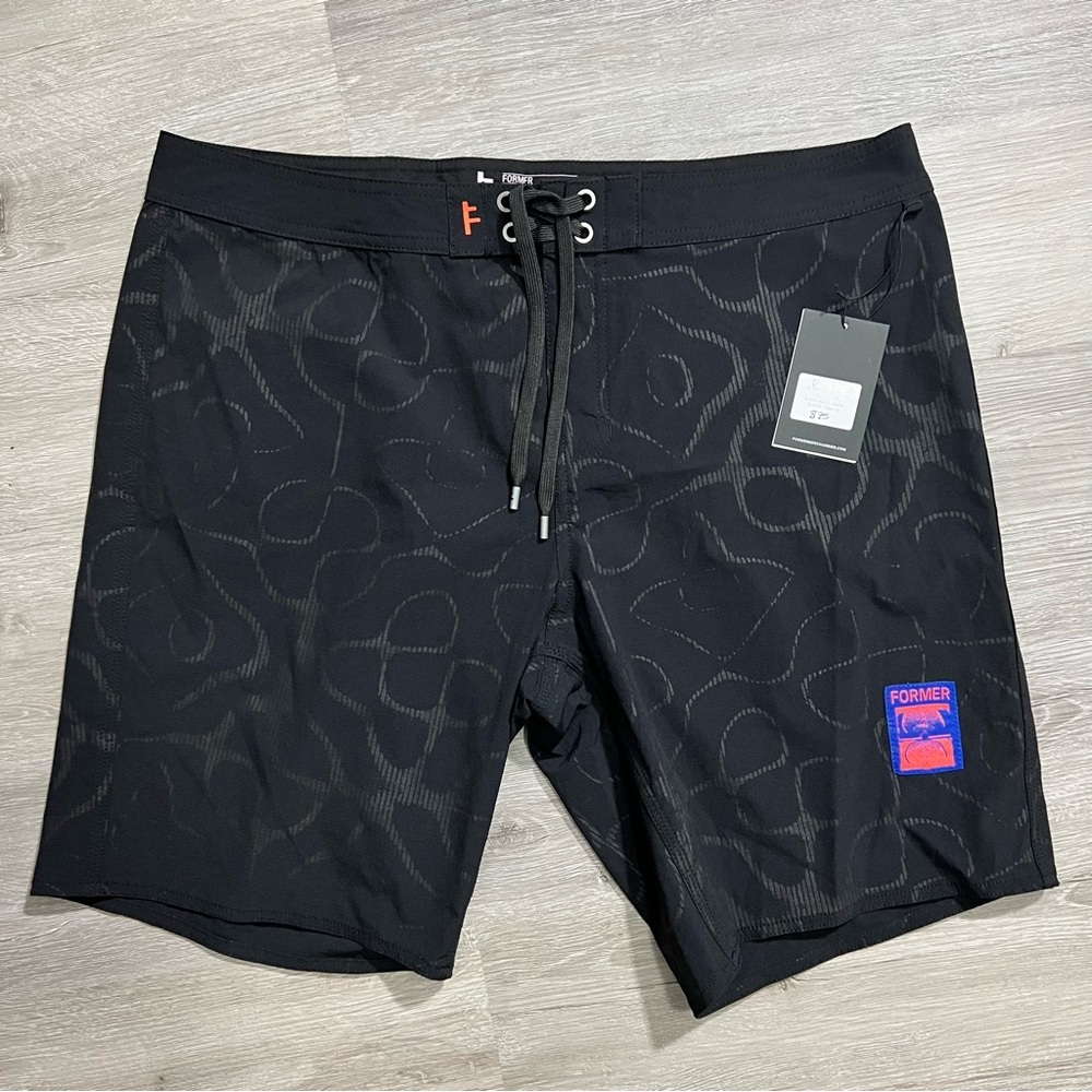 NWT Former Merchandise Men Radio Wave Swim Trunk Shorts Black Size 38 - Picture 4 of 11